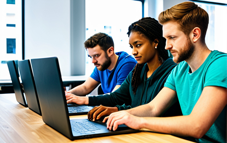 오픈소스 기여를 위한 기초 개념과 용어 - Collaborative Coding Session**

"A diverse group of people collaboratively coding on laptops in a br...