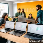 오픈소스 기여의 가치와 장점 - A diverse group of enthusiastic open source contributors collaborating in a modern coworking space i...